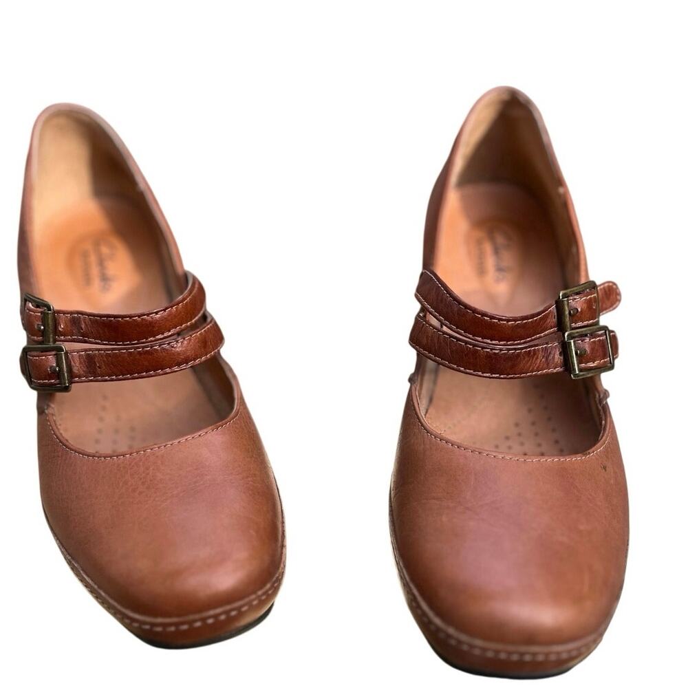 Clarks Artisan Leather Double Strap Buckle Mary Janes Cognac Brown Sz 7 - Picture 4 of 7